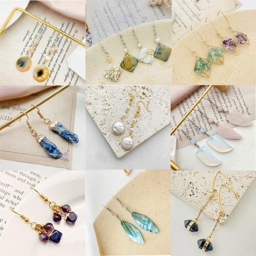 2021 New Bohemian Style Earrings for Women Natural Stone Jewelry Shell Freshwater Pearl Crystal Dangle Tassel Wedding Party Gift