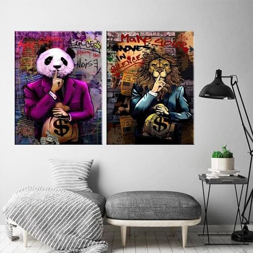 Animals Graffiti Canvas Poster Wall Art Canvas Painting Nordic Panda Lion Lip Graffiti Pictures for Living Room Decor Picture