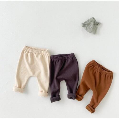 Winter Plush Baby and toddler Leggings Korean thickened solid color baby stretch bottomed pants