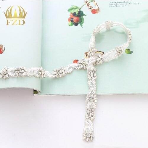 1piece) Handmade Beaded Sew On Hot Fix Sliver Clear Bling Rhinestone Crystal Wedding Sash Applique for Bridal Belt Wristbands