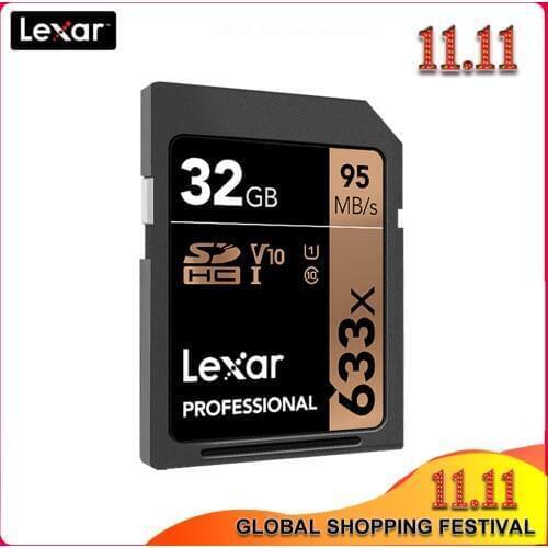 100% Original Lexar 633x SD card 16GB 32GB 64GB Class 10 SD SDHC SDXC Memory Card 128GB 256GB 512GB for Digital SLR/HD camera