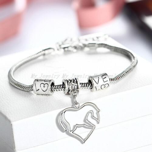 12PC/Lot Cute Animals Love Horse Heart Charms Bracelet Chain Bangle Gifts For Best Friend Family Women Men Bracelets Jewelry New