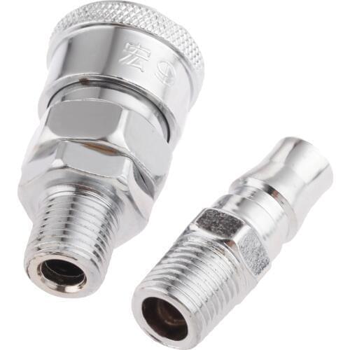 2Pcs Iron Pneumatic Parts Euro Air Line Hose Compressor Connector Quick Release 1/4" BSP Male Thread Coupler Fitting SM20 PM20
