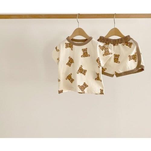 2021 Summer Infant Toddler Clothing Set Girl Boys Korea Bear Suit Cotton Tee and Shorts2 Piece Set Infant Outfit 1458