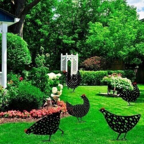 30cm Rustproof Metal Hollow Chicken Garden Statues Chicken Yard Art Outdoor Garden Backyard Lawn Stakes Metal Hen Yard Decor