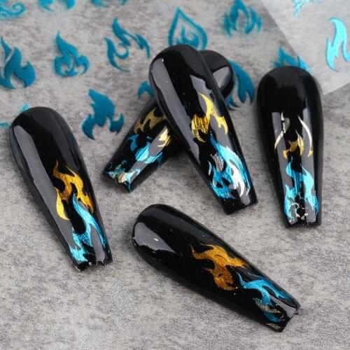 3D Holographic Fire Flame Nail Stickers Slider Coorful Summer Manicure Decals DIY Nail Art Decorations Decor Tool Sticker Images