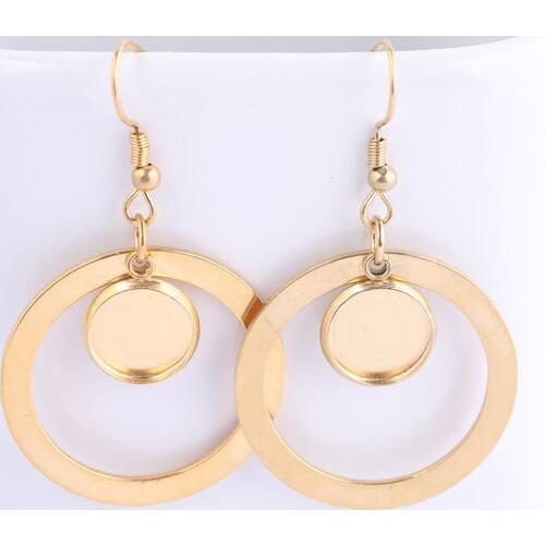 6pcs 10mm Stainless Steel Gold Plated Dangle Earring Cabochon Base Setting Bezel Blanks With Circle Hoops Diy Earrings Materials