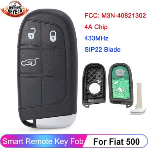 KEYECU M3N-40821302 Keyless Remote 3 Button 433MHz 4A Chip for Fiat 500 500L 500X 2016+ SIP22 Blade Smart Proximity Key