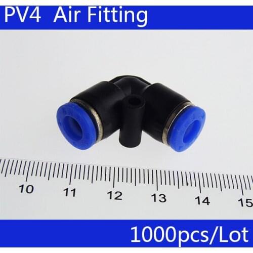 Free shipping 1000Pcs Pneumatic 4mm One Touch Pipe L Type Joint Quick Fittings PV4