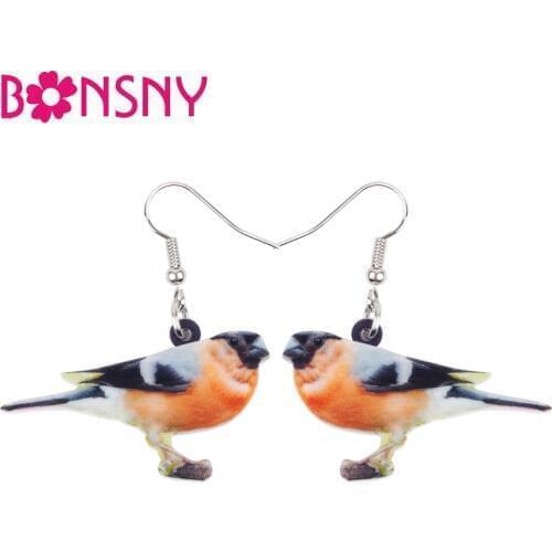 Bonsny Acrylic Daurian Redstart Bird Earrings Big Long Dangle Drop Unique Animal Jewelry For Women Girls Teens Kids Spring Gift