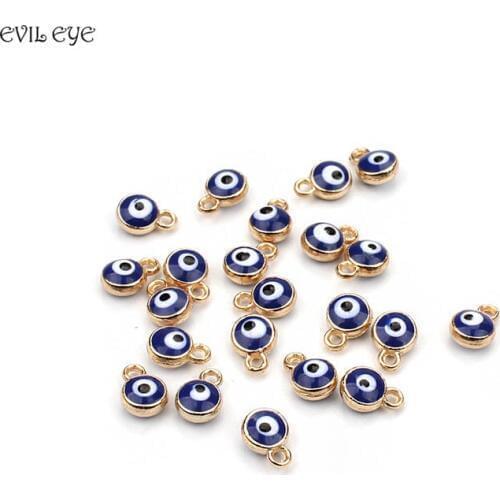 30pcs Gold Silver Color Lucky Evil Eye Beads Pendent connector jewelry accessories Bead Bracelet Necklace Charm For Diy Handmade