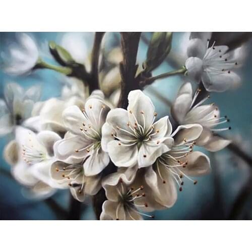 Flowers White Cherry Blossoms Diamond Painting Round Full Drill Nouveaute DIY Mosaic Embroidery 5D Cross Stitch Floral Picture