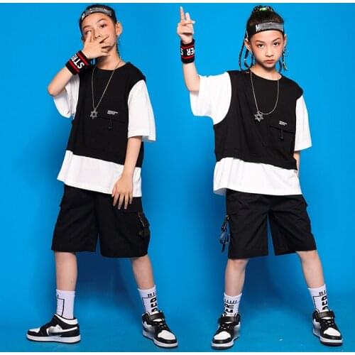 Children Summer Short Sleeved Tops Loose Hip Hop Dance Costume Girls Jazz Performance Ballroom Dancing Clothes Streetwear BL6699