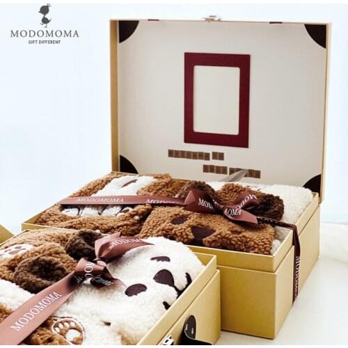 Baby products stuffed with cotton imitation lamb fluff cartoon bear winter cotton clothing one-piece climbing suit gift box