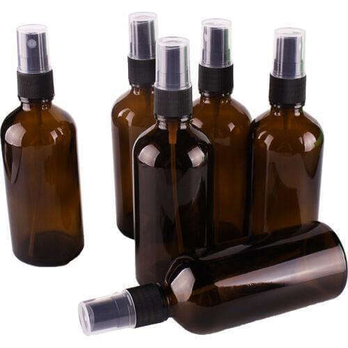 6pcs 100ml Amber Glass Spray Bottle w/ Black Fine Mist Sprayer essential oil bottles empty cosmetic containers