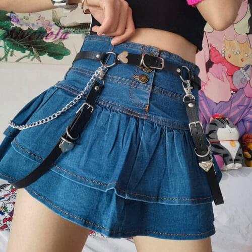 Harajuku Japanese Punk Cool Hot Girls Jeans Skirt Mini Cake Skirts Y2K Girl Women AFC961