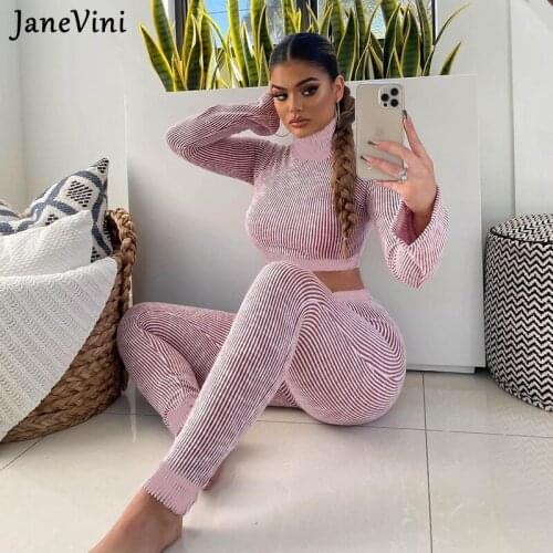 JaneVini Sexy Women Crop Top+Stretch Slim Pants 2 Piece Set Flare Sleeve Fall Solid Casual Turtleneck Minimalist Classic Outfits