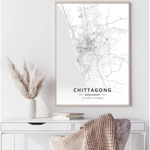 Bangladesh World map Chittagong Dhaka black and white map poster print unframe poster office decoration
