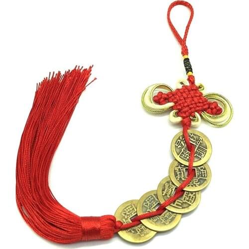Handmade Chinese Knot Copper Coins Feng Shui Ornament Ancient Luck Health Wealth Mascot for Home Office Car Decoration