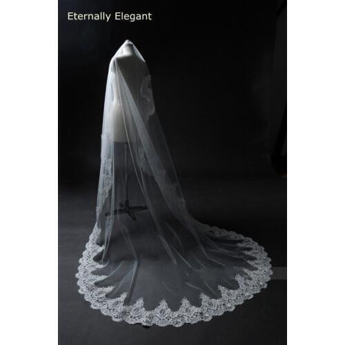 Hot 3M Real Photos White/Ivory Cathedral Length Lace Mantilla Crochet Bridal Veil Headdress With Comb Wedding Accessories MD3079