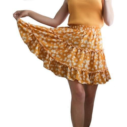 Ladies Sexy Mini Skirt Women High Waist Frills Streetwear Slim A Line Summer Skirt Floral Print Women Short Beach Skirts Female