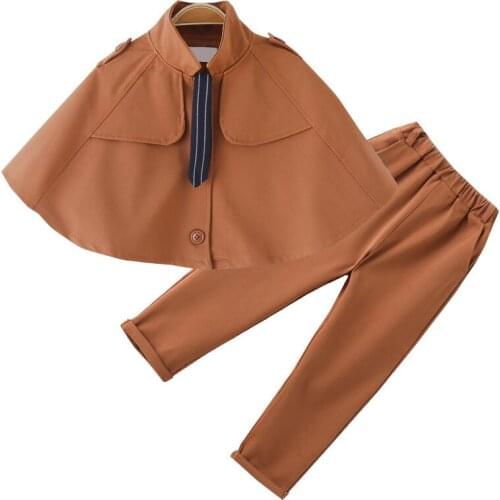 Fashion Cape and Pants Coffee Color Children Clothes Sets 4 To 14 Years Formal Girls Outfits Suits Dance Party Cosplay Princess