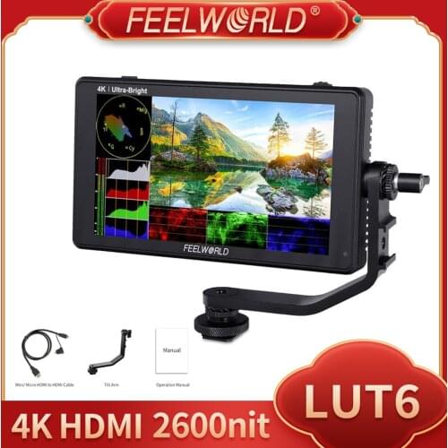 FEELWORLD LUT6 6 Inch IPS 2600nits 3D LUT HDR Touch Screen Camera Field Monitor with Waveform Vector Scope for DSLR Cameras