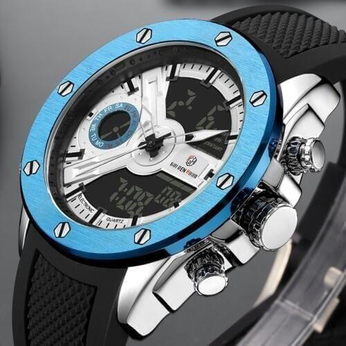GOLDENHOUR Mens Dual Display Quartz Watch Men Multi-function Chronograph Watches Fashion Luxury Analog Digital Wrist Watch