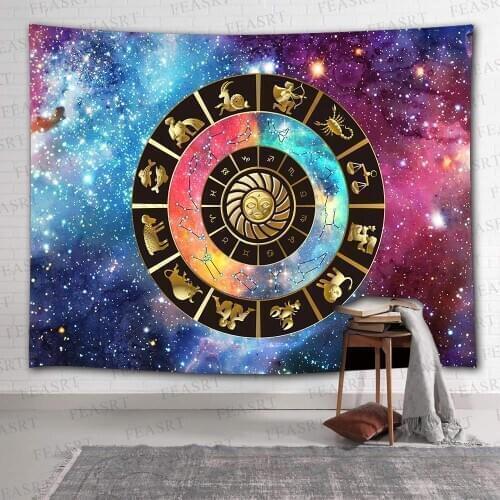 New Creative Astrolabe Chart Zodiac Wall Tapestry Hot Cosmos Celestial Stars Mandala Tapestry Wall Hanging Fabric Boho Decor