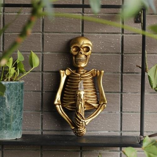 Retro Gold Skull Wall Lamp Flame Night Light Festival Decoration Lights Creative Halloween Decor Ornaments for Home Skull Statue