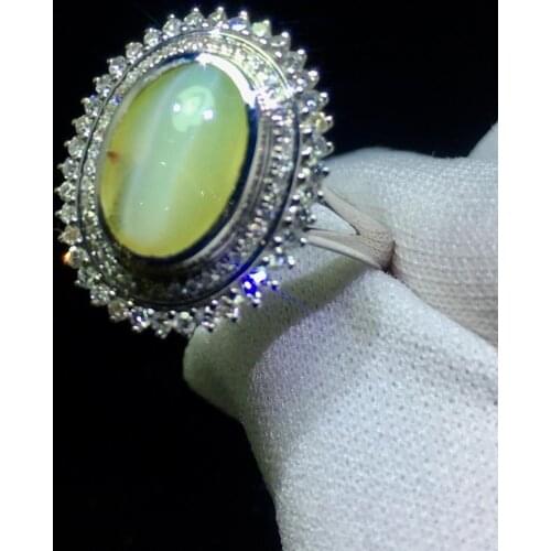 Fine Jewelry Real 18K White Gold 100% Natural Chrysoberyl Cats Eye Gemstones 3.1ct Female Wedding Rings for women Fine Ring