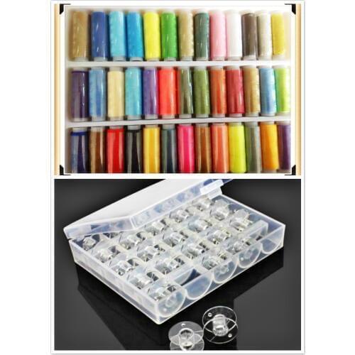 Polyester Sewing Machine Thread DIY ,200 Yrds*39 Mixed Colors , 40s/2 spool+ Plastic Empty Bobbin Cases With Storage Box ,Size A