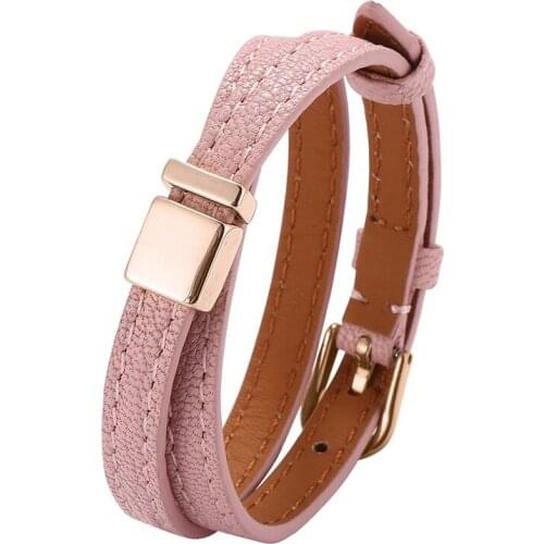 New Fashion Jewelry Pink Leather Bracelet for Women Men Golden / Rose Gold Alloy Buckle Wrap Bracelets Length Adjustable PD0670