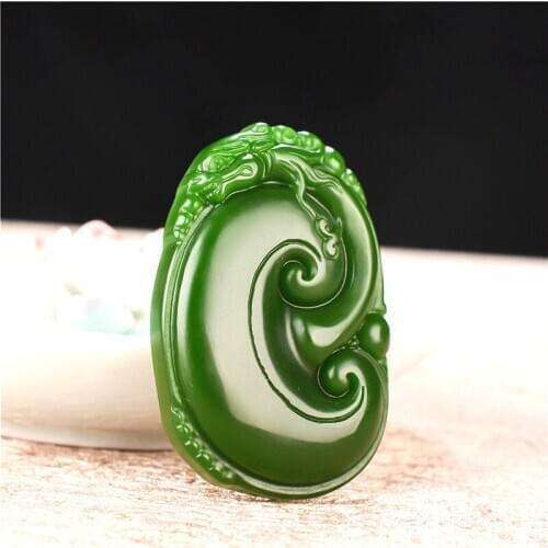 Dragon Ruyi Green Jade Pendant Necklace Hand-Carved Natural Charm Jadeite Jewelry Amulet Fashion Accessories for Men Women Gifts