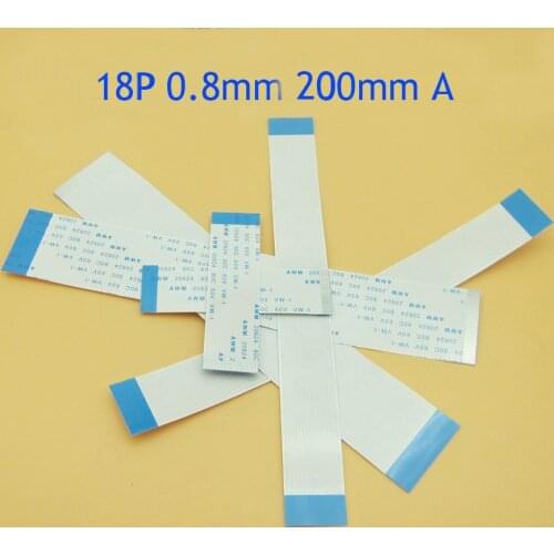 2pcs 18pin FFC FPC flat flexible cable 0.8mm pitch 18 pin type A Length 200mm Ribbon Flex Cable AWM 20624 80C 60V VW-1