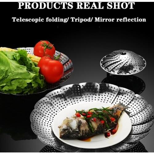 Folding Dish Steam Stainless Steel Food Steamer Basket Mesh Vegetable Cooker Steamer Expandable Pannen Kitchen Tool