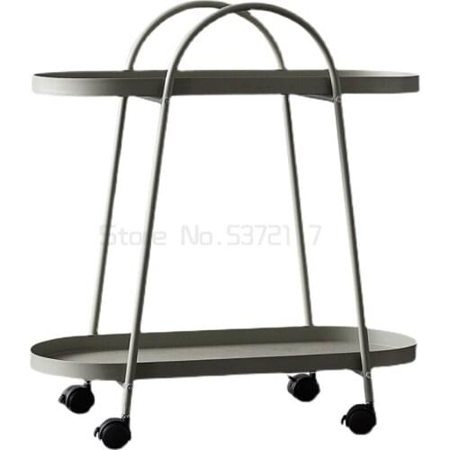 Modern simple creative sofa coffee table Nordic iron mobile trolley living room storage corner table
