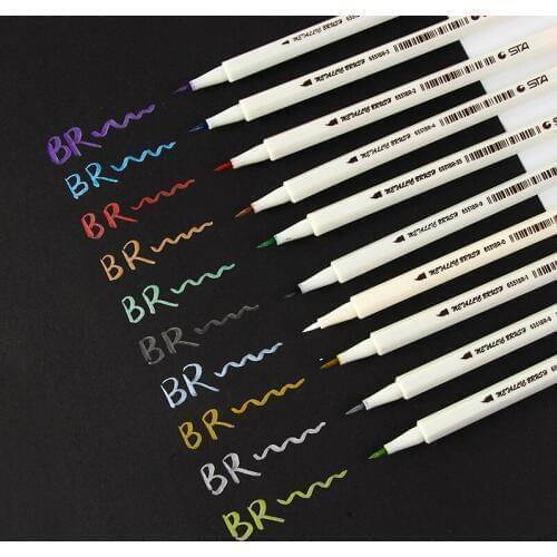 STA 10 Colors Soft Tip Metallic color pens water based ink marker DIY Album drawing Pen
