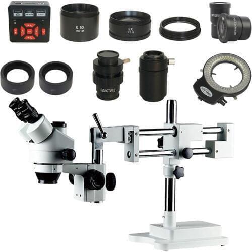 3.5X 7X 45X 90X Double Boom Stand Simul Focal trinocular Microscope Stereo +21MP HDMI camera Microscope +144 Led ring lights
