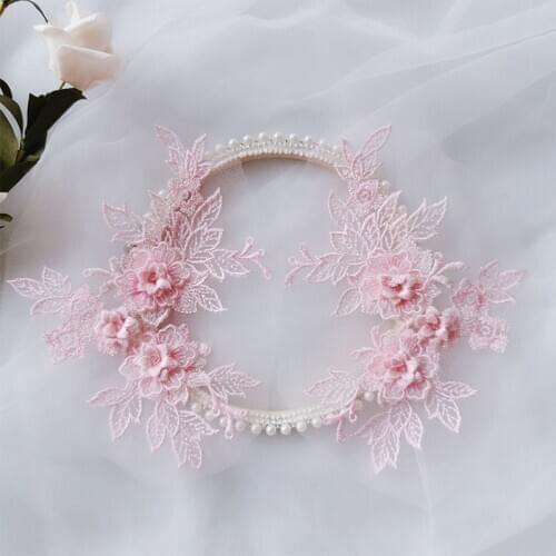 1paris/2pcs Venise Lady Dress Sewing Pink Ice Blue Golden 3D Flower Floral Lace Trims Applique Clothing Embroidery DIY Material