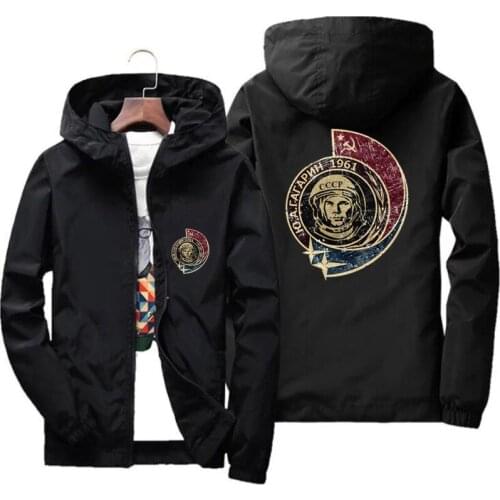 Mens Yuri Gagarin Russia CCCP Spaceship Cosmonaut Sputnik Moscow Space Mars SpaceX Occupy Windbreaker Zipper Thin Jacket Coat