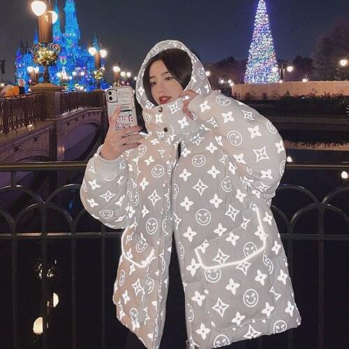 2021 New Korean Fashion Hooded Parkas Winter Jacket Women Coat Female Black Print Loose Snow Outwear Mujer Women clothing