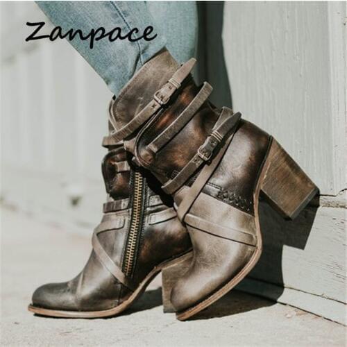 Large Size 43 Ankle Boots for Women 2019 Autumn Winter New Thick with Women Shoes Retro Side Zipper Leather Martin Boots Women