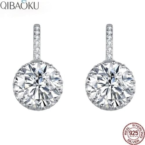925 Sterling Silver Earrings 3ct Rhinestones Womens Earring Pendientes Jewelry Shiny Zircon Crystal Stone Dangling Earrings