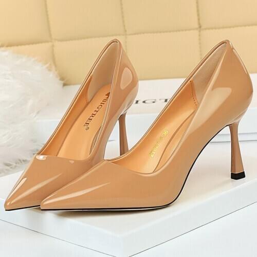 2021 Women 8cm High Heels Elegant Nude Pumps Lady Sexy Wedding Bridal Blue Low Heels Plus Size 43 Scarpins Valentine Party Shoes