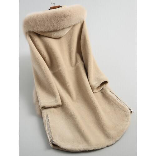 Winter Jacket Women Real Fox Collar Sheep Shearling Fur Coat Female 200% Wool Coats Korean KQN29209-6 MY2272