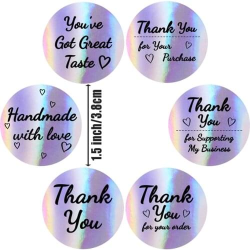 1.5 Inch Multi- design Rainbow Laser Thank You Stickers Round Holographic Business Labels Gift Packaging Seal labels Stickers