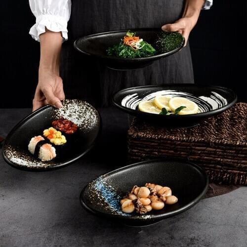 10 inch Japanese oval shallow bowl salad bowl salmon raw bowl special hot pot chain tableware Japanese plate