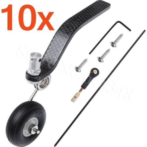 10 Sets 50cc Great Plane Landing Gear Carbon Tail Wheel Assembly 1.5" Rubber Tire Kit RC Airplane Replacement Parts
