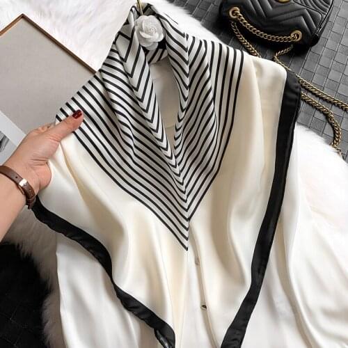 2020 Korean stripe new twill silk 90 large square scarf for women hand curling autumn and winter warm scarf shawl silk scarf